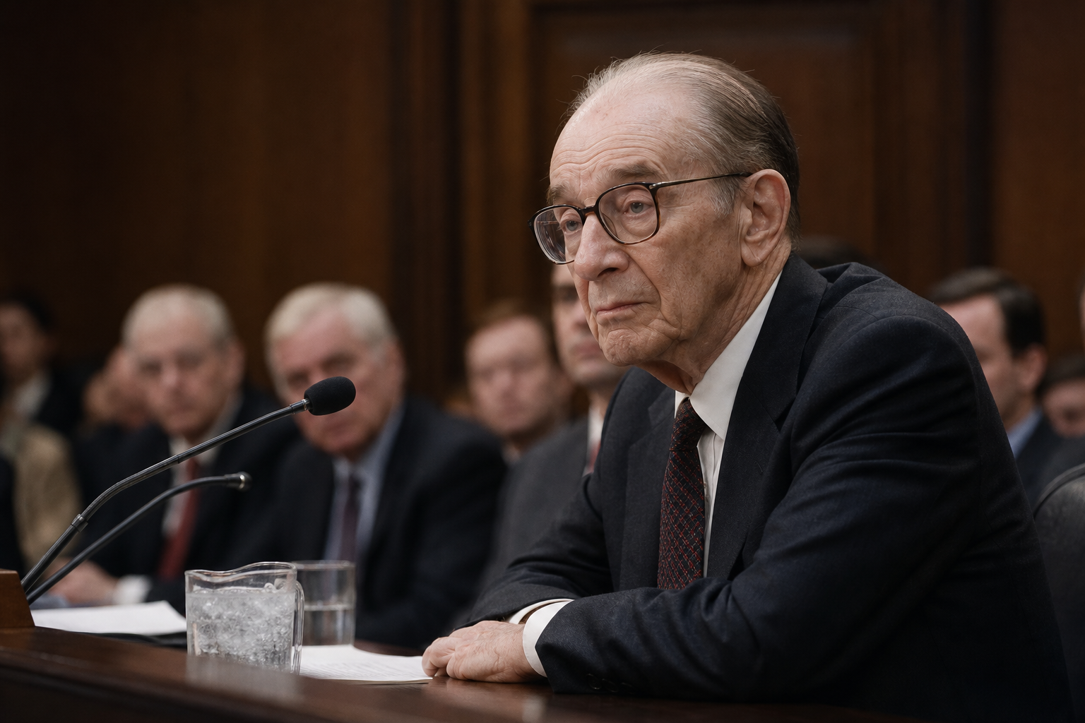Editorial illustration for "Alan Greenspan Did Not Deliver Net Positive Economic Outcomes"