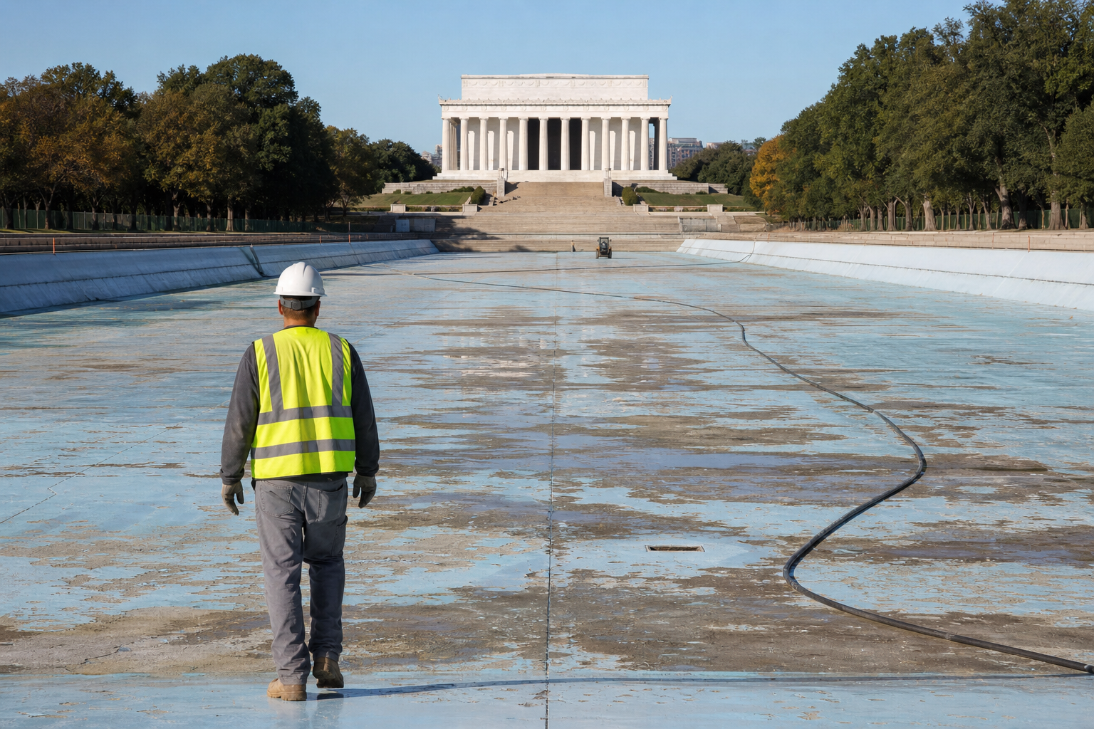 Editorial illustration for "Drain the Reflecting Pool and Fix the Failed Renovation"
