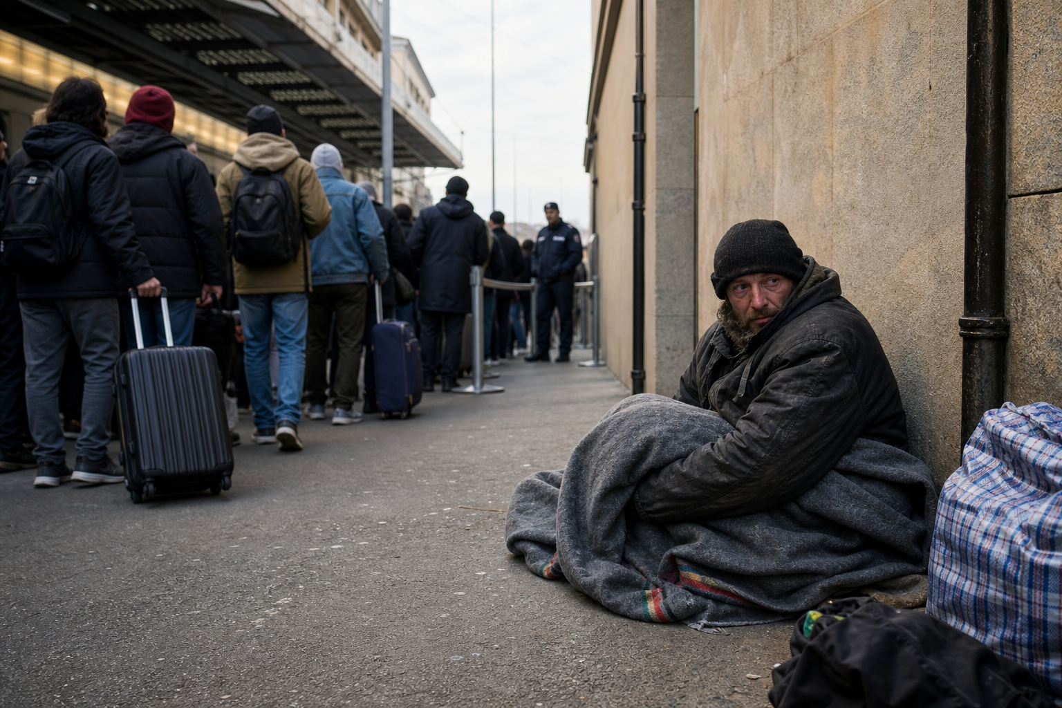 Editorial illustration for "Reducing Migration Is a Risky and Misleading Homelessness Policy"