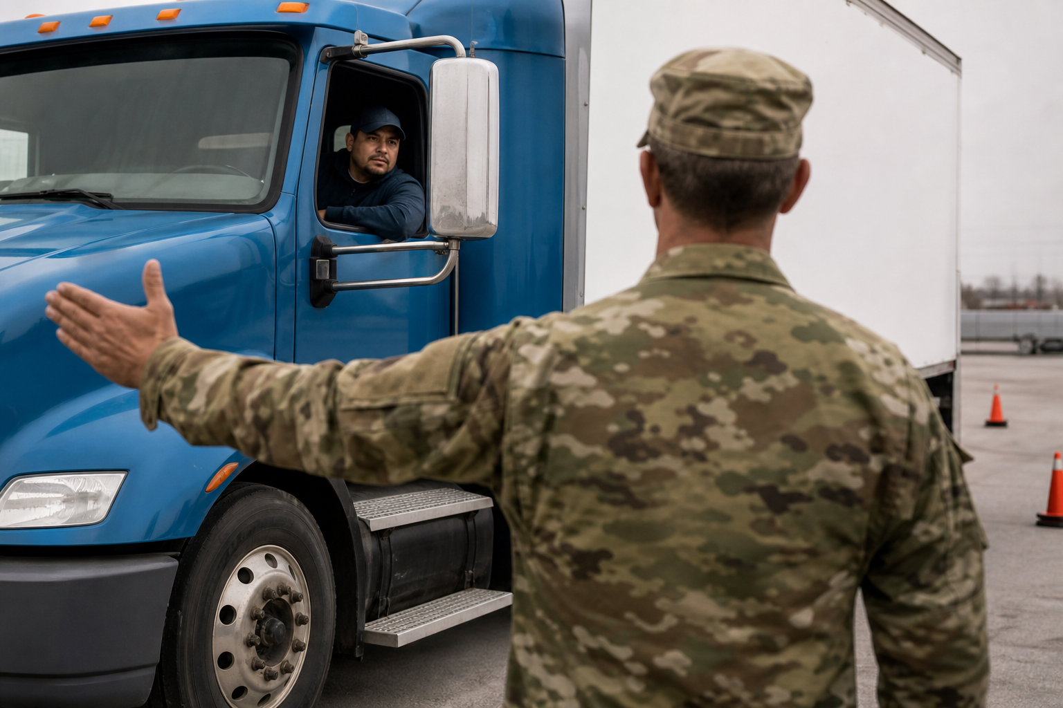 Editorial illustration for "Veterans First Trucking Policy Fails Safety and Fairness Tests"