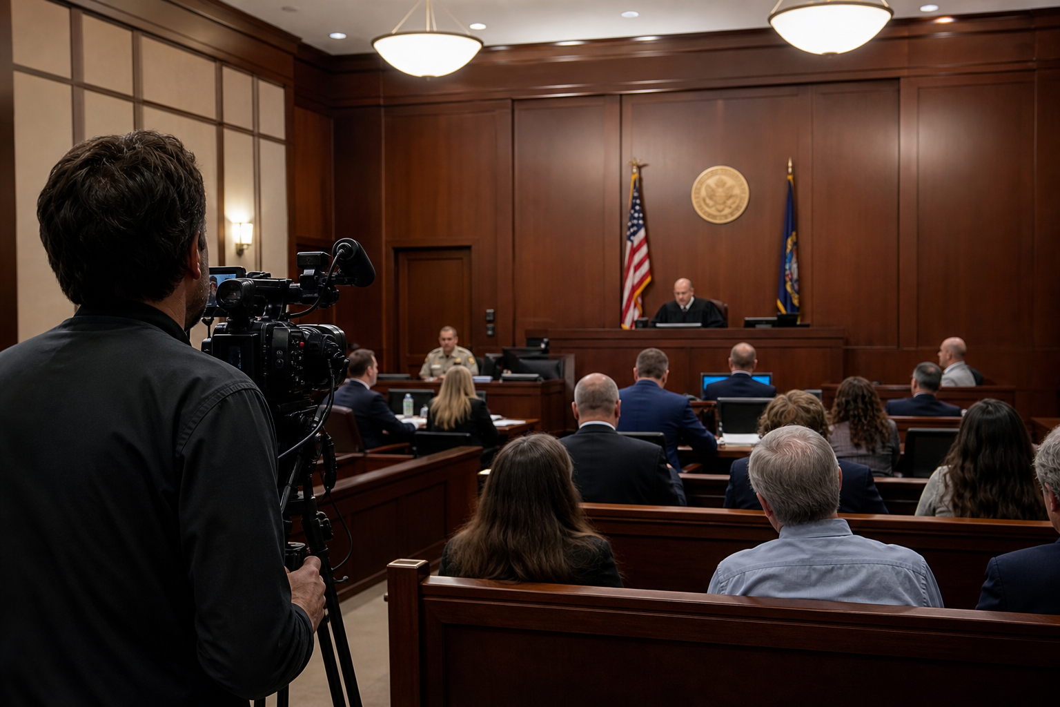 Editorial illustration for "Why Cameras Should Be Allowed in Courtrooms"